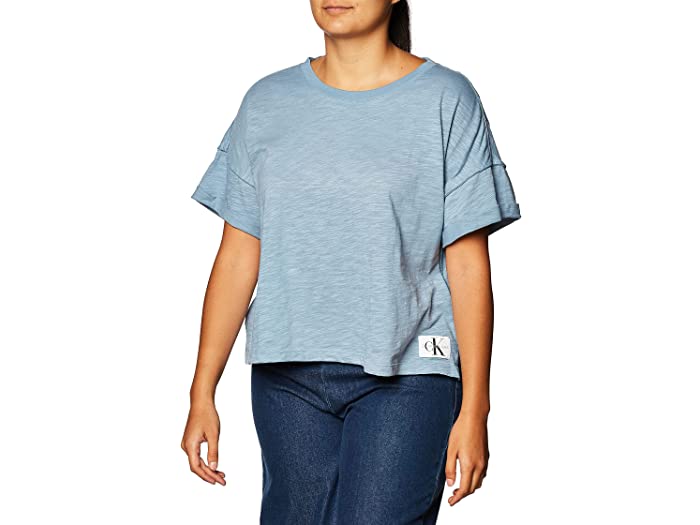 (取寄) カルバンクライン レディース ウィメンズ ショート スリーブ クロップド ロゴ Tシャツ Calvin Klein women Womens Short Sleeve Cropped Logo T-Shirt Blue Nile