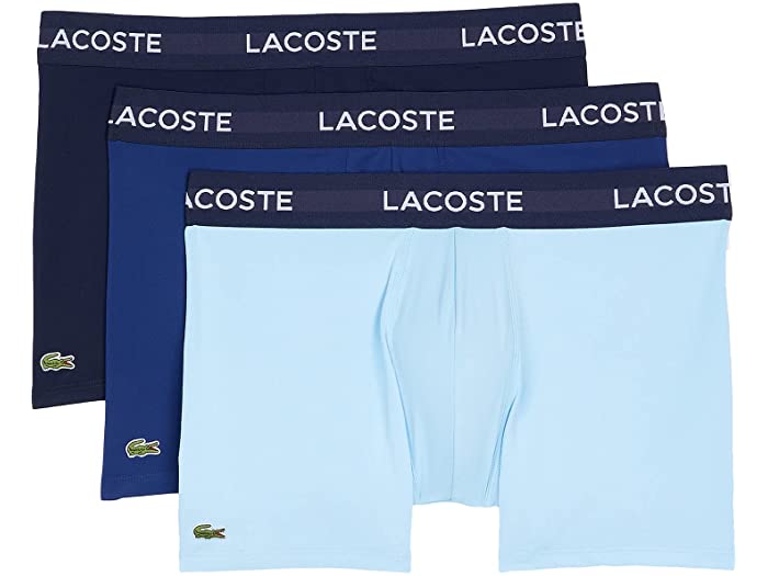 ラコステ パンツ メンズ (取寄) ラコステ メンズ 3-パック ソリッド ウィズ セミ ファンシー ベルト アンダーウェア トランクス Lacoste men Lacoste 3-Pack Solid with Semi Fancy Belt Underwear Trunks Navy Blue/Methylene/Tropical