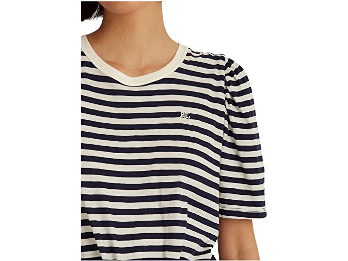 (取寄) ローレン ラルフローレン レディース ストライプド タイ フロント スラブ ジャージ ティー LAUREN Ralph Lauren women Striped Tie Front Slub Jersey Tee Pale Cream/French Navy