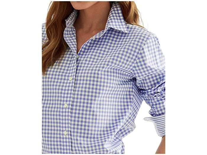 (取寄) ローレン ラルフローレン レディース ピティート イージー ケア ギンガム コットン シャツ LAUREN Ralph Lauren women Petite Easy Care Gingham Cotton Shirt Blue Loch/White