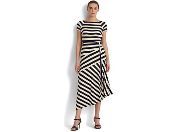 (取寄) ローレン ラルフローレン レディース ストライプド ジャージ ドレス LAUREN Ralph Lauren women Striped Jersey Dress Mascarpone Cream/French Navy