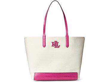 (取寄) ローレン ラルフローレン レディース キャンバス ラージ ゴールディー トート LAUREN Ralph Lauren women Canvas Large Goldie Tote Natural/Nouveau Bright Pink