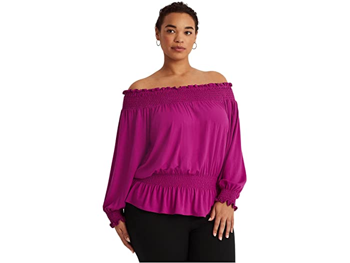 (取寄) ローレン ラルフローレン レディース プラス サイズ ジャージ オフショルダー トップ LAUREN Ralph Lauren women Plus Size Jersey Off-the-Shoulder Top French Orchid