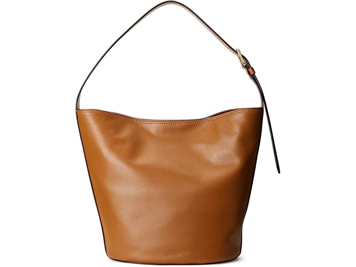 (取寄) ローレン ラルフローレン レディース レザー ミディアム ハーロウ バケット バッグ LAUREN Ralph Lauren women Leather Medium Harlow Bucket Bag Lauren Tan