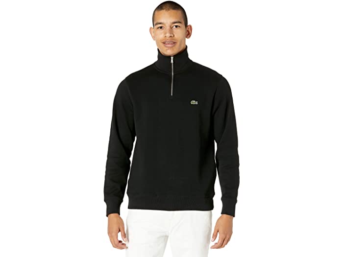 (取寄) ラコステ メンズ ロング スリーブ ソリッド 1/4 ジップ インターロック リブド スウェットシャツ Lacoste men Long Sleeve Solid 1/4 Zip Interlock Ribbed Sweatshirt Black