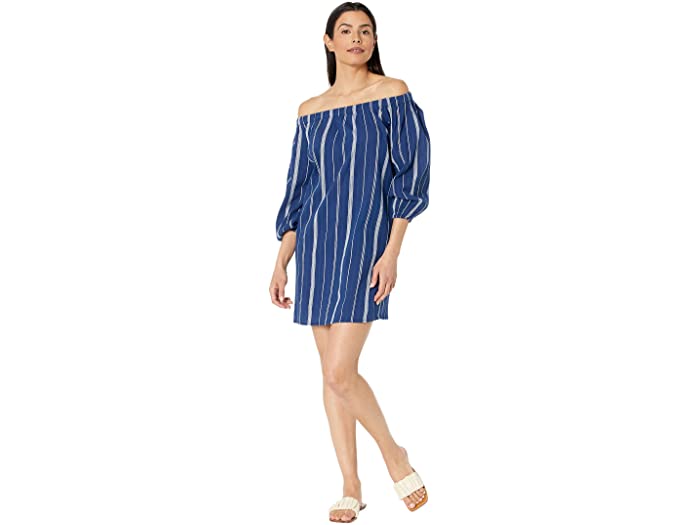 (取寄) ローレン ラルフローレン レディース スラブ ストライプ オフショルダー カバーアップ ドレス LAUREN Ralph Lauren women Slub Stripe Off-the-Shoulder Cover-Up Dress Blue