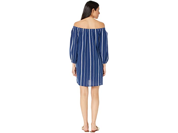 (取寄) ローレン ラルフローレン レディース スラブ ストライプ オフショルダー カバーアップ ドレス LAUREN Ralph Lauren women Slub Stripe Off-the-Shoulder Cover-Up Dress Blue