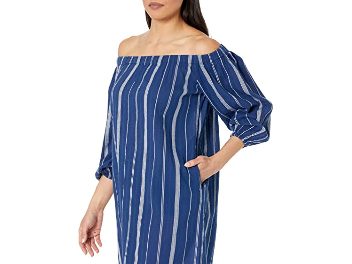 (取寄) ローレン ラルフローレン レディース スラブ ストライプ オフショルダー カバーアップ ドレス LAUREN Ralph Lauren women Slub Stripe Off-the-Shoulder Cover-Up Dress Blue