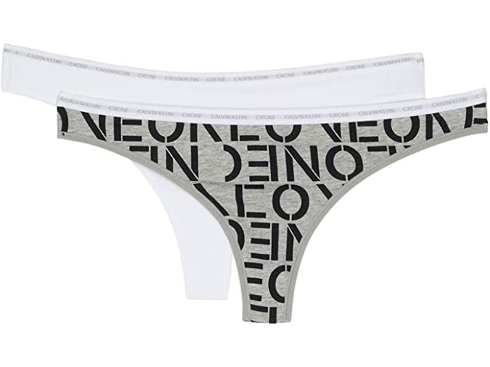 (取寄) カルバンクライン アンダーウェア レディース ワン コットン 2パック トング Calvin Klein Underwear women One Cotton 2-Pack Thong White/Stencil One/Grey Heather