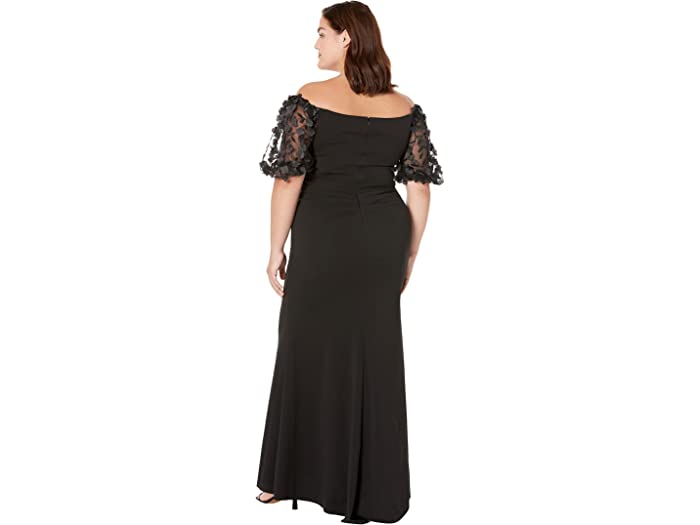 (取寄) エスケイプ レディース ロング スキューバ クレープ オフショルダー ドレス ウィズ 3-D フラワー XSCAPE women Long Scuba Crepe Off-the-Shoulder Dress with 3-D Flower Black