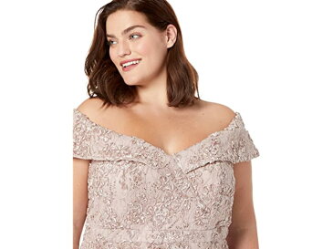 (取寄) エスケイプ レディース プラス サイズ オフショルダー エンブロイダー レース ドレス XSCAPE women Plus Size Off-the-Shoulder Embroidered Lace Dress Taupe