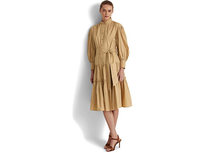 (取寄) ローレン ラルフローレン レディース LAUREN Ralph Lauren women Stretch Cotton Blouson Sleeve Shirtdress Birch Tan