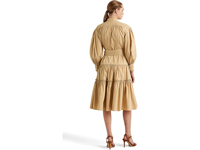 (取寄) ローレン ラルフローレン レディース LAUREN Ralph Lauren women Stretch Cotton Blouson Sleeve Shirtdress Birch Tan