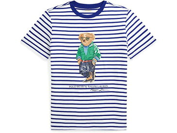 (取寄) ラルフローレン キッズ ボーイズ Polo Ralph Lauren Kids boys Polo Bear Striped Cotton Tee (Big Kids) White/Heritage Royal