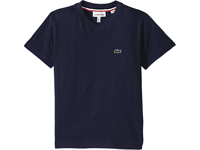 (取寄) ラコステ キッズ ボーイズ Lacoste Kids boys Short Sleeve Solid V-Neck T-Shirt (Toddler/Little Kids/Big Kids) Navy Blue