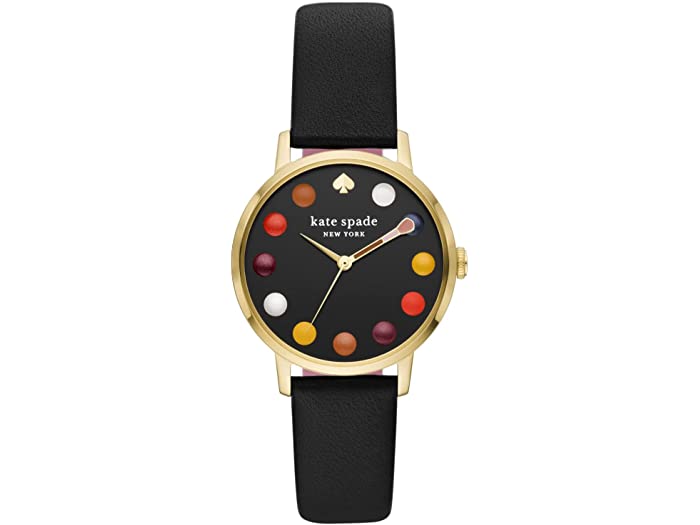 (取寄) ケイトスペード Kate Spade New York 34 mm Metro-Makeup Dot Dial Leather Watch - KSW1767 Black