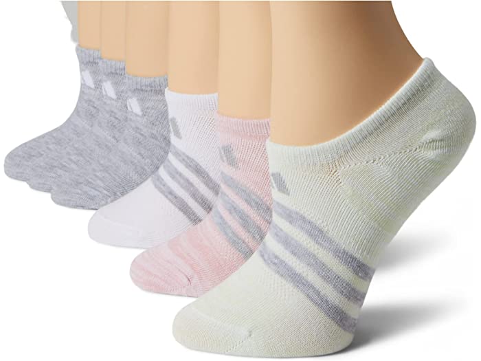 (取寄) アディダス レディース adidas women Superlite Super No Show Socks 6-Pack Almost Lime Green/Cool Light Heather/White