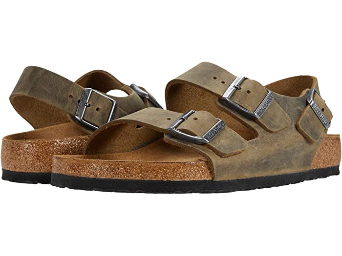 (取寄) ビルケンシュトック ミラノ - レザー ソフト フットベッド (ユニセックス) Birkenstock Milano - Leather Soft Footbed (Unisex) Faded Khaki Oiled Leather