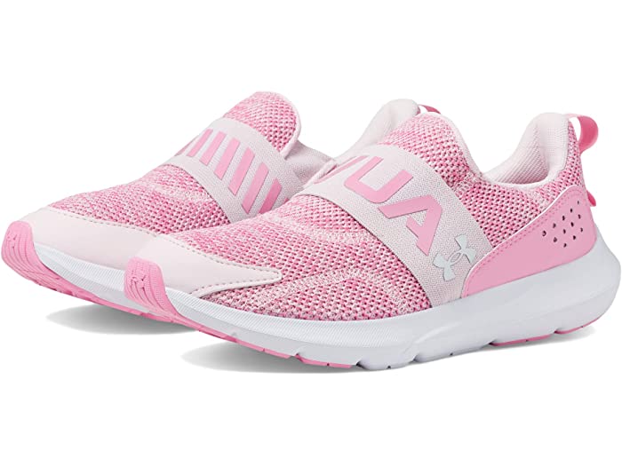 () A_[A[}[ V[Y LbY T[W 3 Xb| Under Armour Kids girls Surge 3 Slip-On (Big Kid) Prime Pink/Flamingo/Metallic Silver