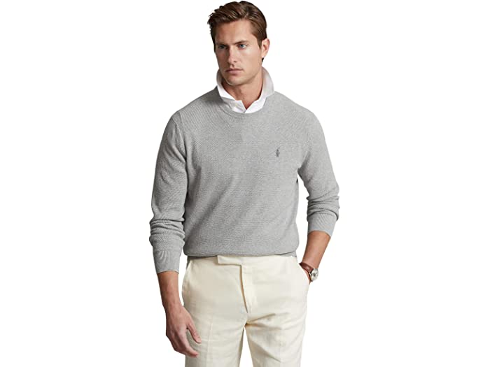() t[ Y eNX`[h-jbg Rbg Z[^[ Polo Ralph Lauren men Polo Ralph Lauren Textured-Knit Cotton Sweater Andover Heather