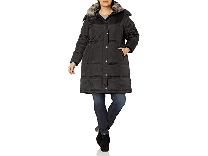 (取寄)ウィメンズプラス-サイズミッド-レンクスカラーダウンコートウィズフードLondonFogWomensPlus-SizeMid-LengthFaux-FurCollarDownCoatwithHoodBlack
