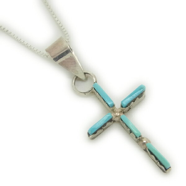 シルバー925 インディアンジュエリー クロス 十字架 ターコイズ トルコ石 ペンダントトップ ネックレス 送料無料 シンプル 2 メンズ レディース ホワイト...