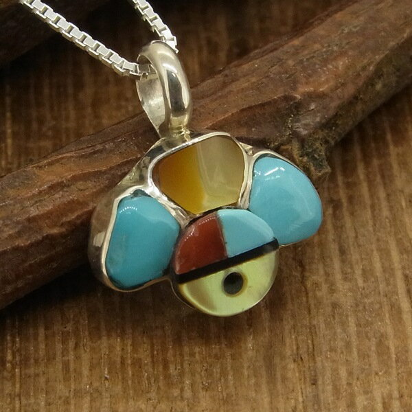 シルバー925 インディアンジュエリー サンフェイス ターコイズ トルコ石 ペンダントトップ ネックレス ..