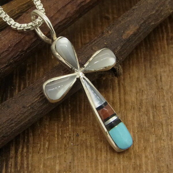 シルバー925 インディアンジュエリー クロス 十字架 KB ターコイズ トルコ石 ペンダントトップ ネックレス 送料無料 シンプル 2 メンズ レディース ホ...