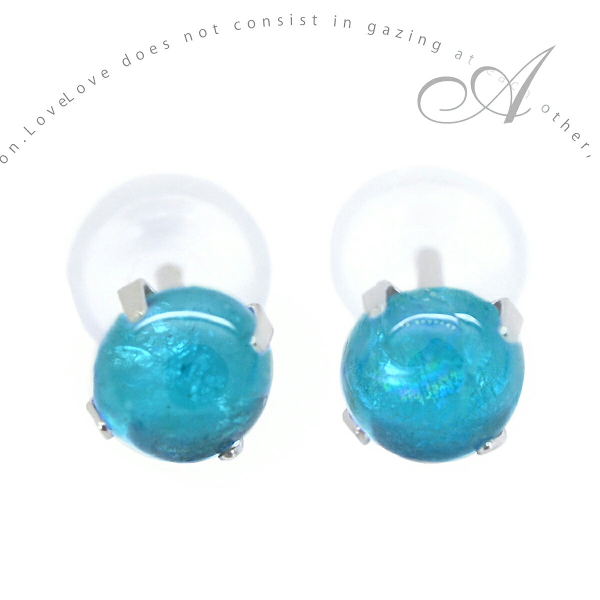 ネオンブルーアパタイト ピアス プラチナ900 Pt900 両耳用 カボションカット 4mm 天然石 スタッド カボッション 送料無料 レディース メンズ fourm 夏 海 母の日 男性 女性 ラッピング 誕生日 プレゼント ケース 箱 華奢 大きいサイズ