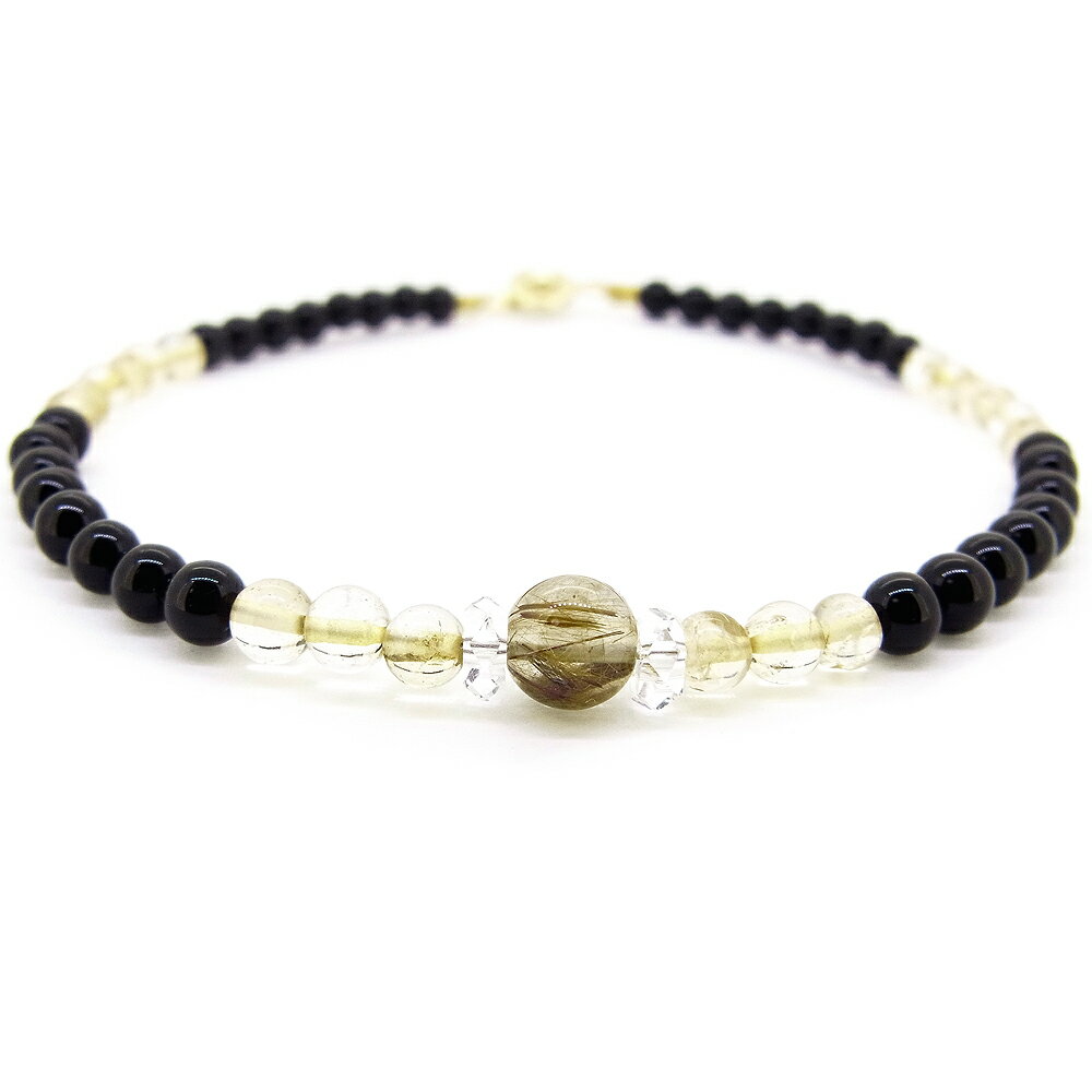 オニキス シトリン ルチルクォーツ デザイン アンクレット ブレスレット ゴールド 天然石 メンズ レディース パワーストーン ギフト 誕生日プレゼント 選べる長さ