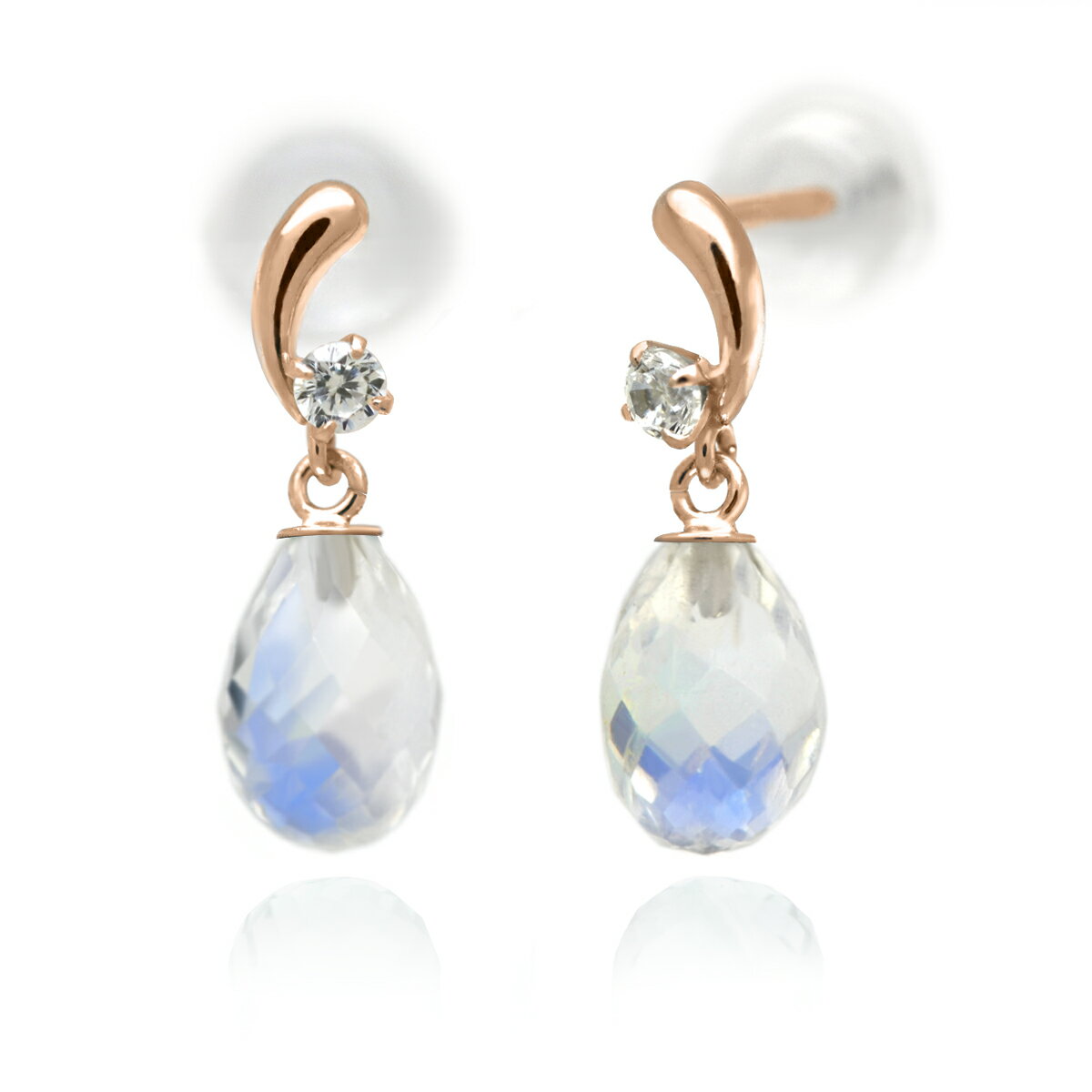 ブルームーンストーン ピアス K10 ピンクゴールド ブリオレットカット スイング ティアドロップ 両耳用 3月 誕生石 送料無料 fourm クリスマス 母の日 レディース 女性 ラッピング 包装 袋 誕生日プレゼント