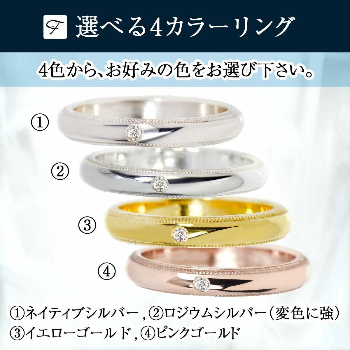 ミル打ち リング シルバー925 天然ダイヤ入り 1個 刻印無料 指輪 ミルグレイン 5号 7号 9号 11号 13号 15号 17号 19号 シンプル メンズ レディース 大きいサイズ ホワイトデー