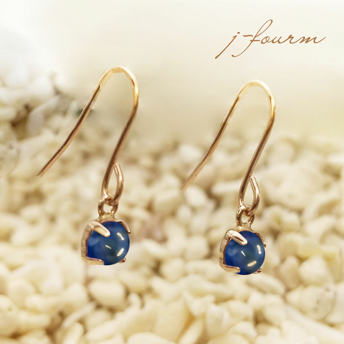 サファイア ピアス K10 ピンクゴールド 3mm カボション フックピアス 一粒 アメリカンピアス ゴールド ..