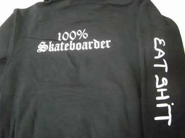 100%SKATEBOARDER JAY ADAMS JONNY BEE ジョニービー別注 EATSHITスリーブ プルオーバーフードスウェット パーカー 黒 ブラック