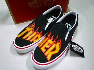 最終入荷！VANS バンズ x THRASHER スラッシャー COLLECTION コラボ SLIP-ON PRO スリッポン BLACK/FLAME 黒 ブラックxフレイム