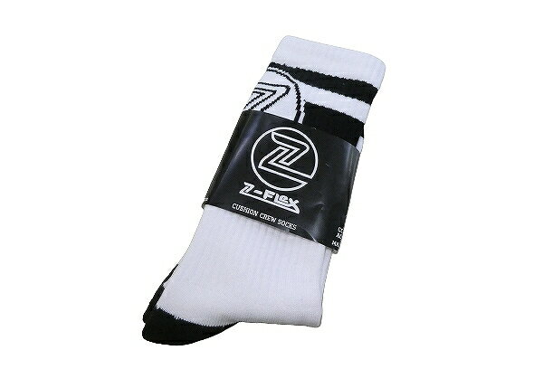 Z-FLEX SKATEBOARDS ジーフレックス Z-LOGO & LINE ジーロゴ ライン CUSHION CREW SOCKS ソックス　 1Pair 白x黒 ホワイト 1足組