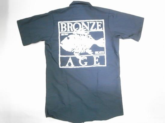 BRONZE AGE ブロンズエイジ SQUARE スクエアフィッシュロゴプリント ワークシャツ 紺 ネイビー