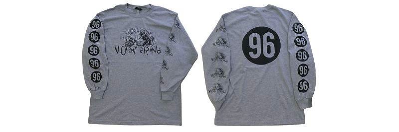 VIOLENT GRIND バイオレントグラインド #1 96 KURO バック ラウンド96プリント フロント大スカル ロングスリーブ ロンT HEATHER GRAY 灰x黒 ヘザーグレー