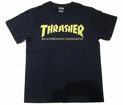 THRASHER スラッシャー MAG LOGO スケートボードマガジン マグロゴ Tシャツ 紺x黄　ネイビーxイエロー