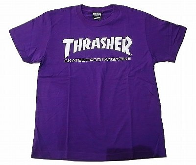 THRASHER スラッシャー MAG LOGO スケートボードマガジン マグロゴ Tシャツ 紫x白 パープル
