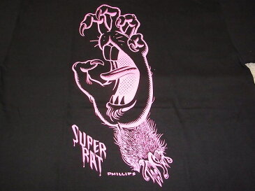 JIM PHILLIPS ジムフィリップス SUPER RAT スーパーラット ネオンカラーラット Tシャツ 黒xピンク