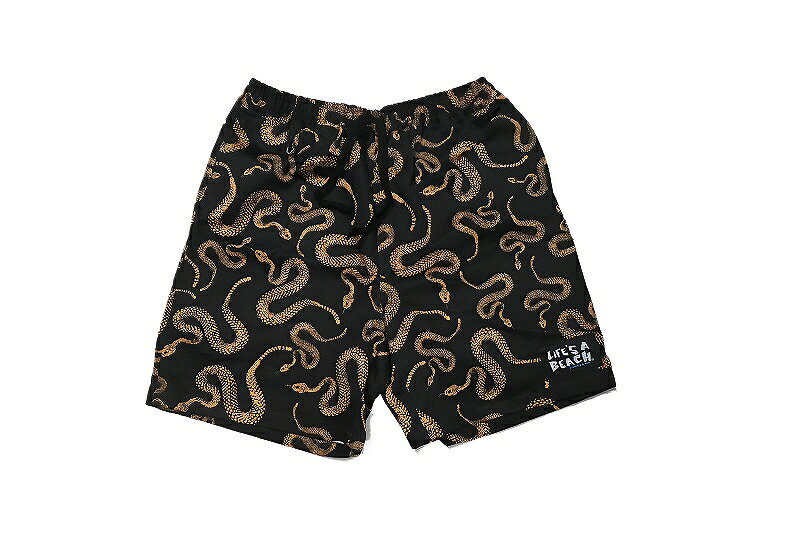LIFE’S A BEACH ライフズアビーチ SNAKE SHORTS スネーク 総柄 ショーツ イージー ハーフパンツ BLACK/ORANGE ブラック/オレンジ