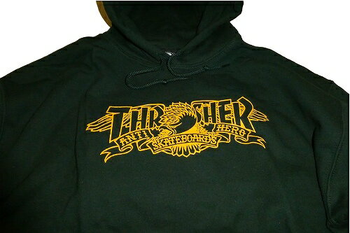 ANTIHERO x THRASHER アンタイヒーロー x スラッシャー コラボ MAG BANNER マグバナー P/O HOOD プルオーバーフードスウェット パーカー FOREST GREEN フォレストグリーン 2