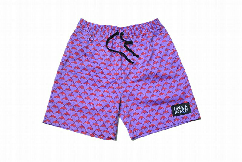Rakuten - LIFE’S A BEACH ライフズアビーチ BAT SHORTS バット コウモリ 総柄 イージー ショーツ ハーフパンツ PURPLE/RED パープル/レッド