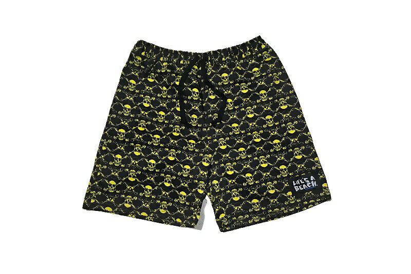 Rakuten - LIFE’S A BEACH ライフズアビーチ PUNK SKULL SHORTS パンクスカル 総柄 イージー ショーツ ハーフパンツ BLACK/YELLOW ブラック/イエロー 黒x黄