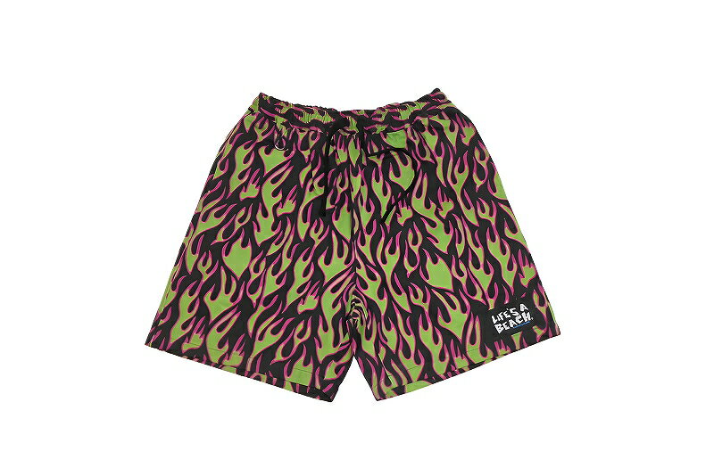 Rakuten - LIFE’S A BEACH ライフズアビーチ TROPICAL FLAME SHORTS トロピカル フレーム ショーツ 総柄 ハーフパンツ イージーパンツ ブラック/ピンク/グリーン BLACK/PINK/GREEN
