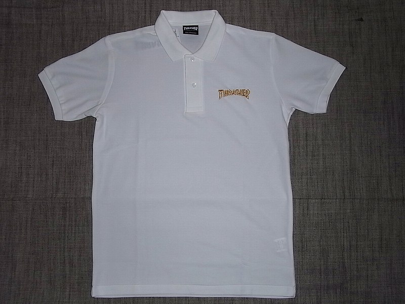 THRASHER スラッシャー 刺繍ロゴ ポロシャツ 白x金ゴールド