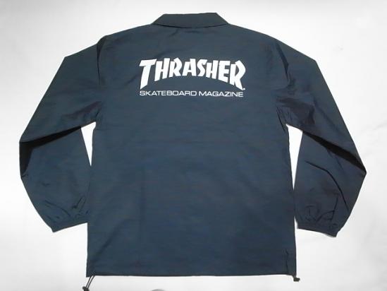 スラッシャー コーチジャケット メンズ THRASHER スラッシャー MAG LOGO マガジン ロゴプリント ナイロンコーチジャケット　紺x白 ネイビー