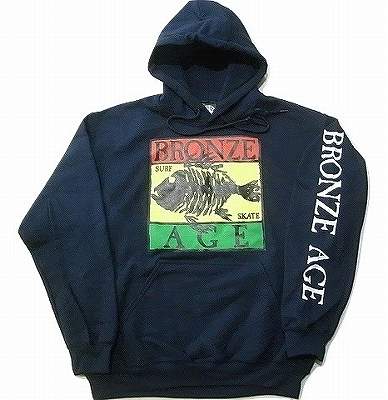 BRONZE AGE ブロンズエイジ RASTA ラスタ フィッシュ プルオーバーフードスウェット パーカー 紺 ネイビー