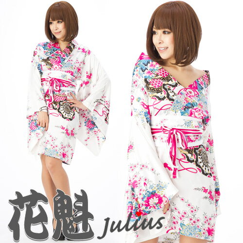 楽天Julius楽天市場店送料無料■花魁系 Sexy 着物ドレスワンピース 肩出OK！白桜 浴衣 kc89【江戸 花魁道中 浴衣 祭り 衣装 舞台 コスプレ よさこい ネグリジェ 羽織 草履 水商売 姫系 リボン アイドル 芸者 舞妓 アイドル キャバ サテン ガウン 過激 悩殺 誘惑 エロ キャミ フォーマル】